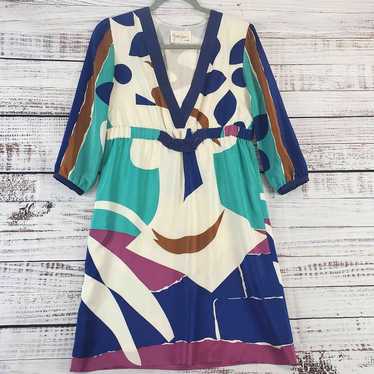 Yumi Kim Multicolor Abstract 100% Silk Dress 3/4 … - image 1