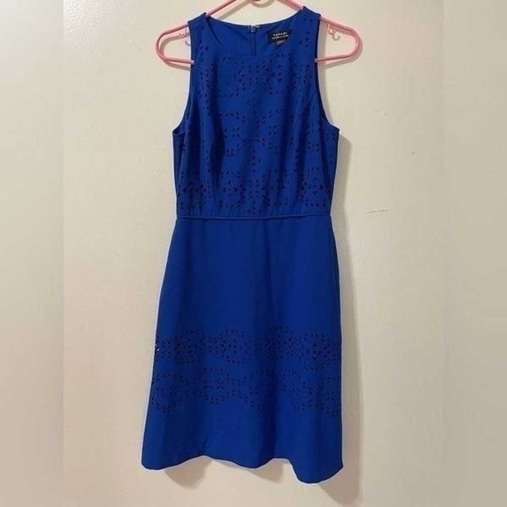 Tahari Blue Laser Cut Eyelet Dress Size 6 - image 1