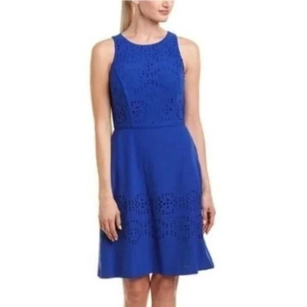 Tahari Blue Laser Cut Eyelet Dress Size 6 - image 2