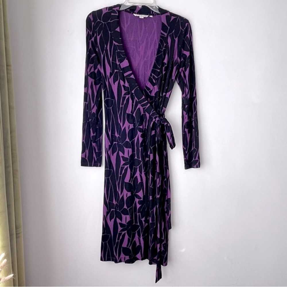 Boden Purple Black Bamboo Floral Long Sleeve Wrap… - image 2