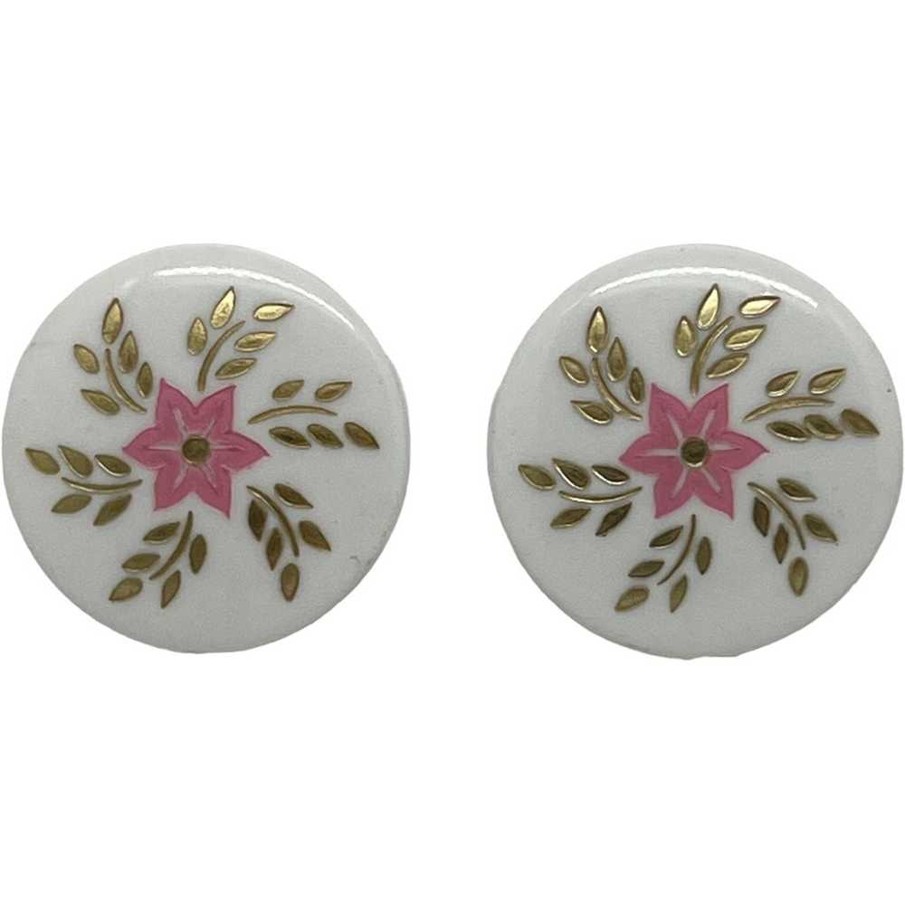 white floral disc clip on earrings vintage - image 3