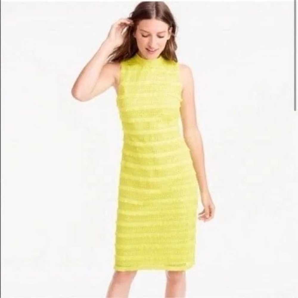 J. Crew Neon Yellow Lace Fringe Shift Dress - image 1