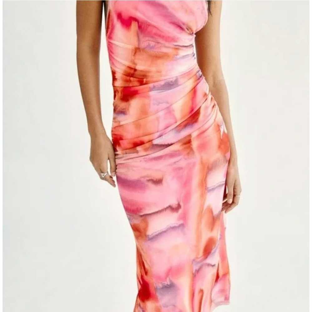 Zara Tulle Halter Pink Tie Dye Midi Dress Size M … - image 3