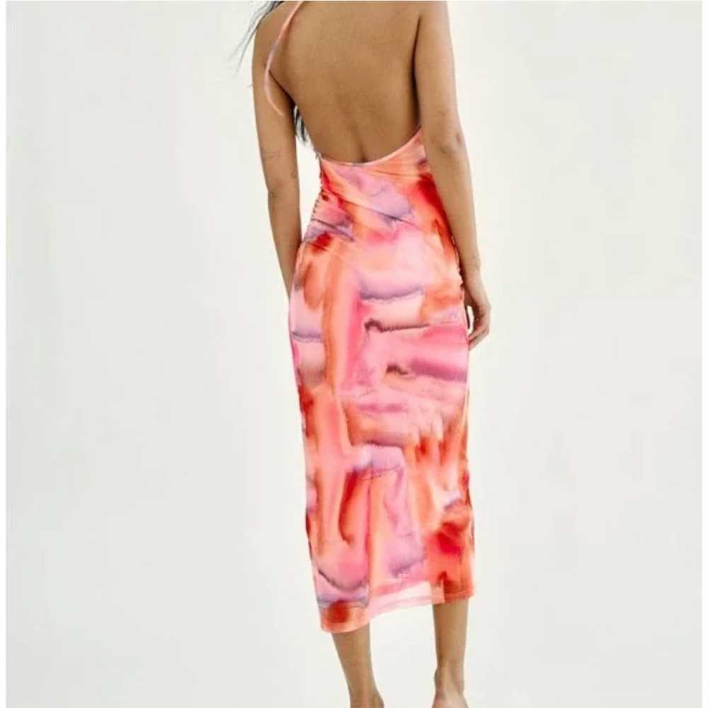 Zara Tulle Halter Pink Tie Dye Midi Dress Size M … - image 5