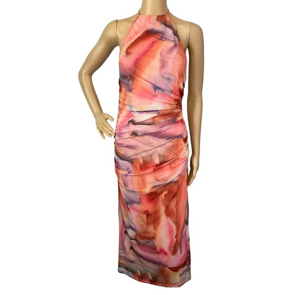 Zara Tulle Halter Pink Tie Dye Midi Dress Size M … - image 6