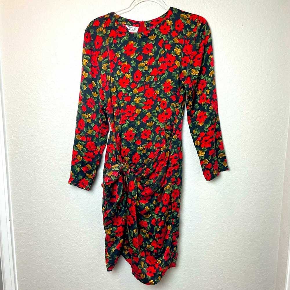 MARY JO BRUNO Vintage Floral 100% Silk Dress - image 1