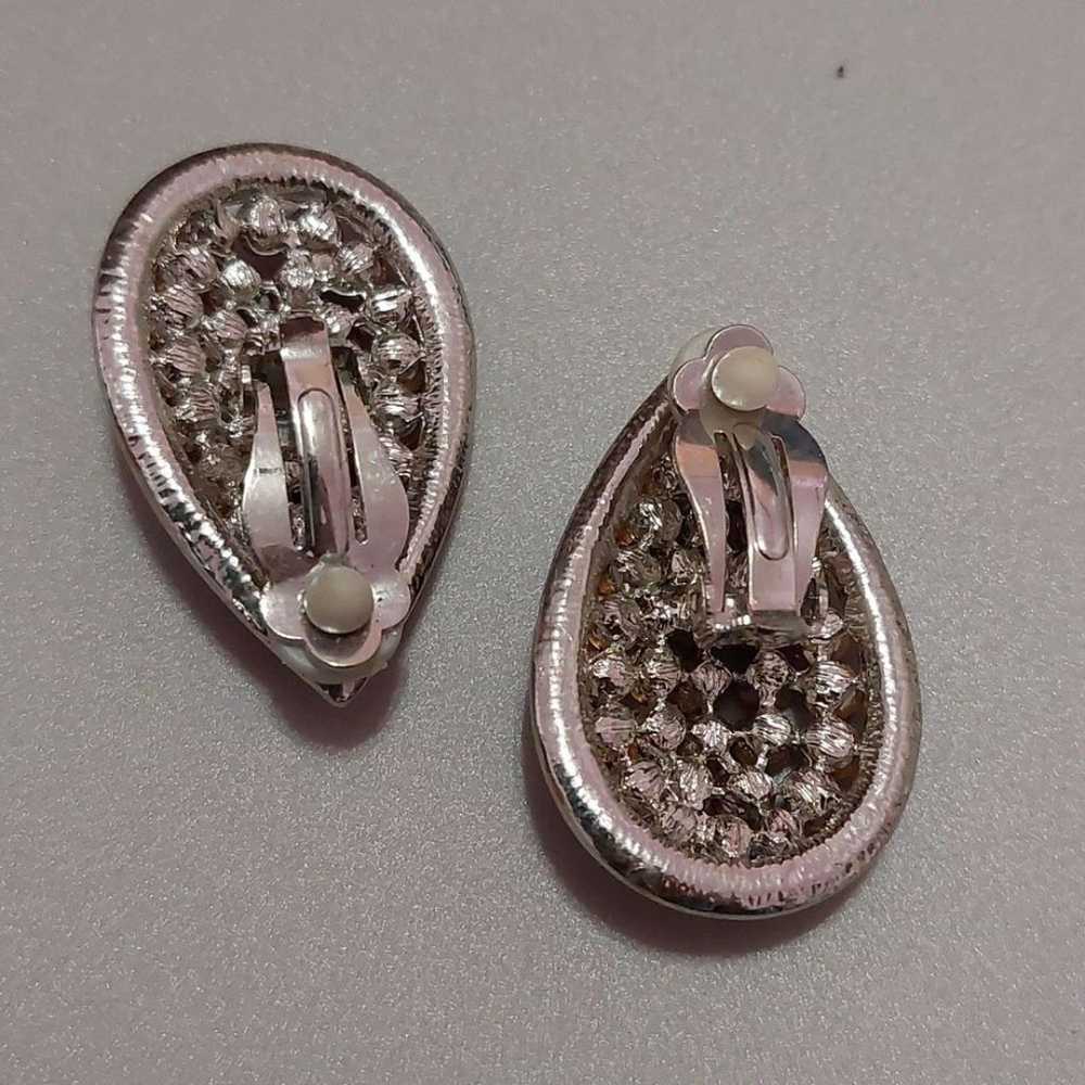 Fuchsia Pink AB Crystals Teardrop Earrings Clip O… - image 3