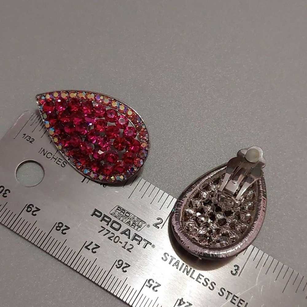 Fuchsia Pink AB Crystals Teardrop Earrings Clip O… - image 5