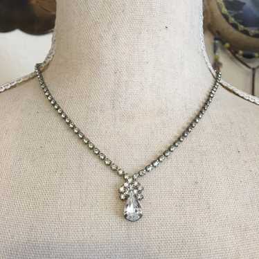 Vintage clear rhinestone silver choker necklace