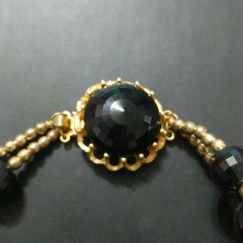 Vintage Gold Tone Black Faceted Bead Multi Strand… - image 2