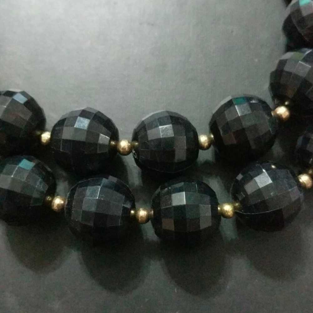 Vintage Gold Tone Black Faceted Bead Multi Strand… - image 3