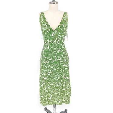 Boden Floral Sheath Dress Green White 8R preppy s… - image 1