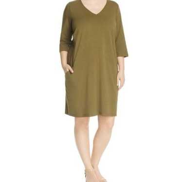 Eileen Fisher Olive Green Organic Cotton Dress -- 