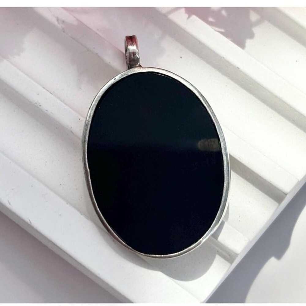 Vintage Sterling Silver Oval Onyx Inlaid Minimali… - image 1