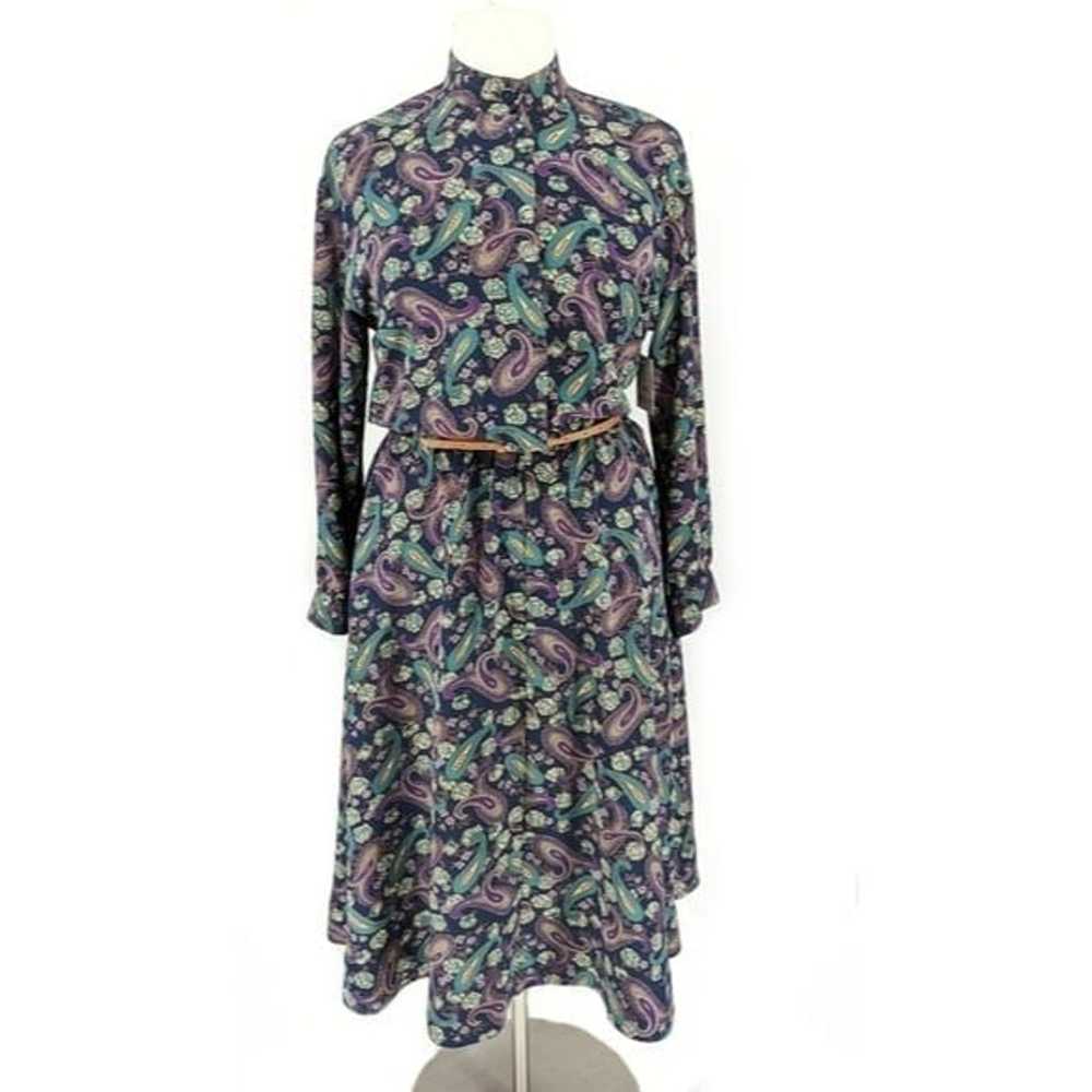 Vintage Talbots Floral Midi Shirtdress Purple Nav… - image 1