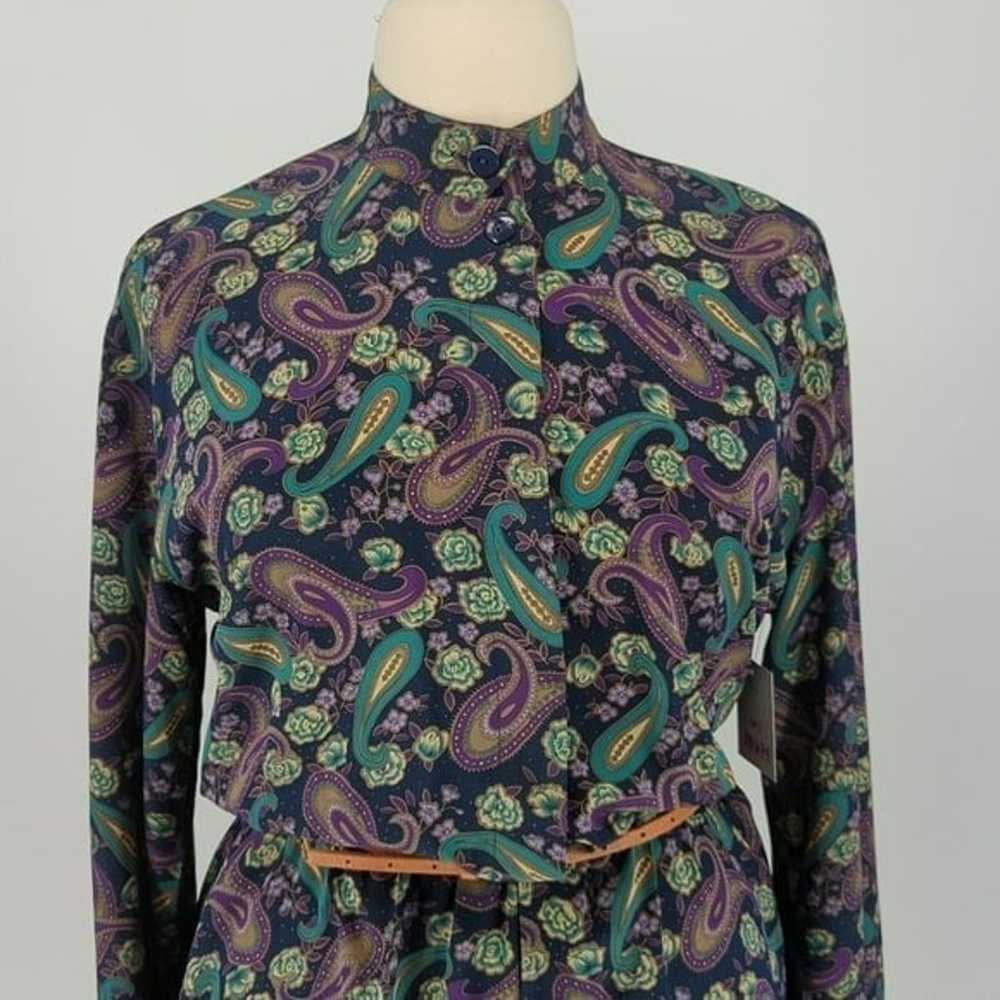 Vintage Talbots Floral Midi Shirtdress Purple Nav… - image 3