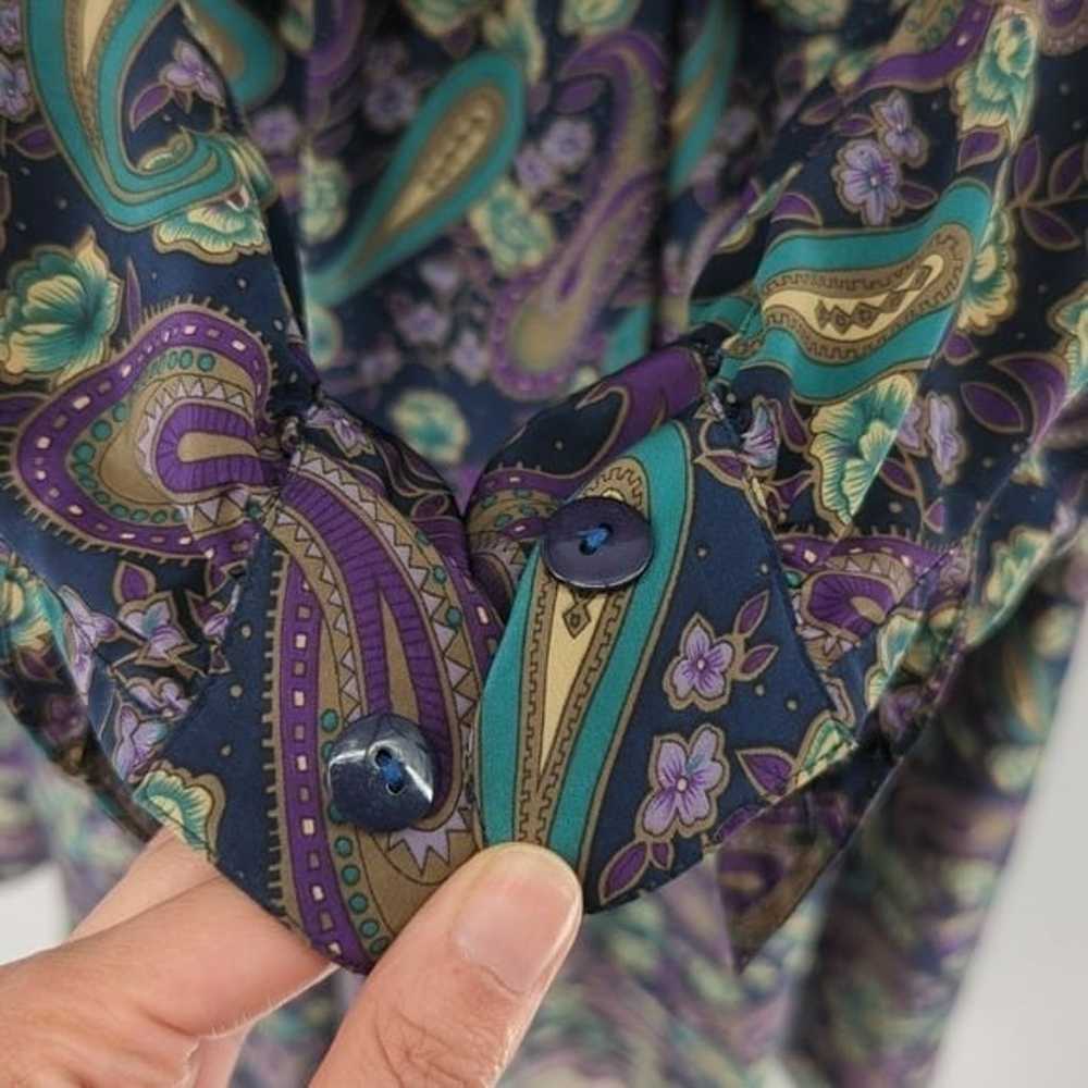 Vintage Talbots Floral Midi Shirtdress Purple Nav… - image 5