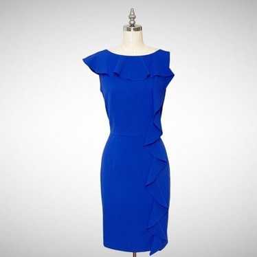 Calvin Klein Blue Ruffle Sheath Dress 6 Small