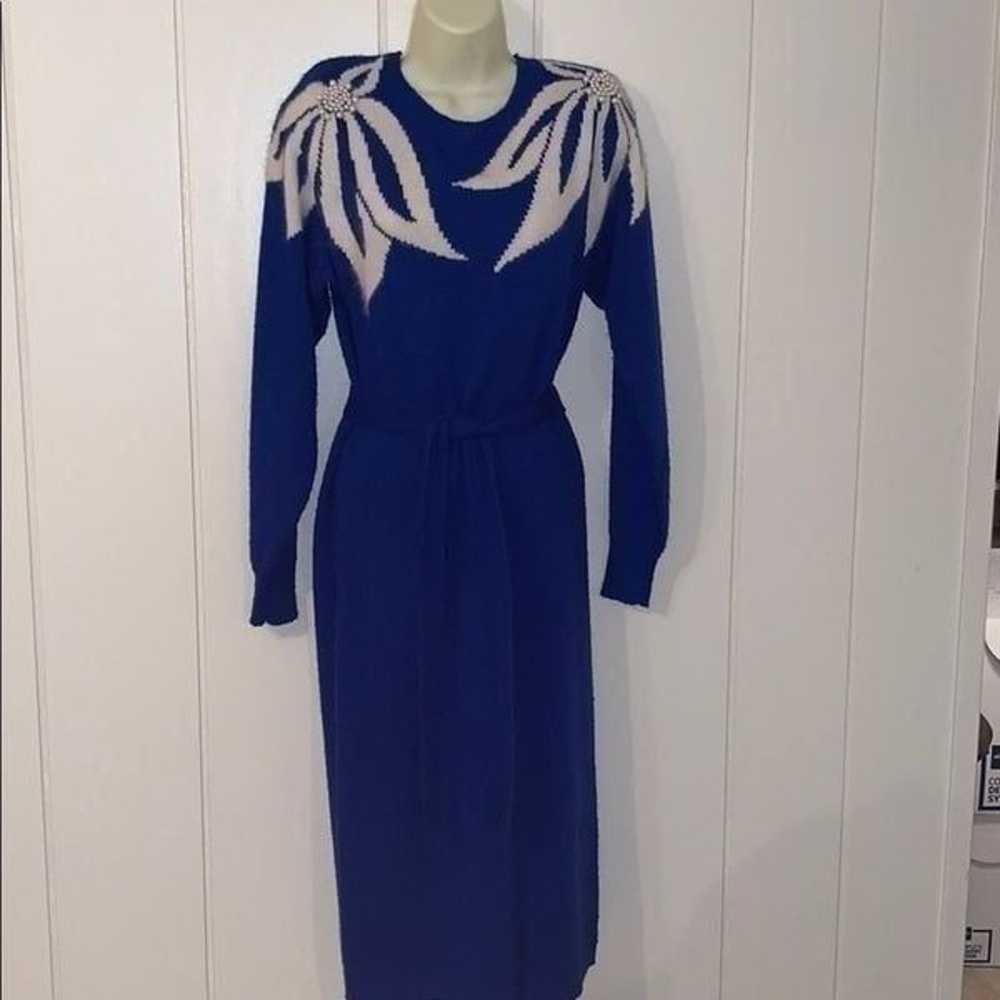 Vintage 80s/90s Christina Grant blue sweater dress - image 1