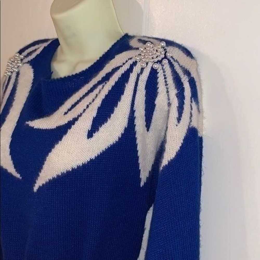 Vintage 80s/90s Christina Grant blue sweater dress - image 2