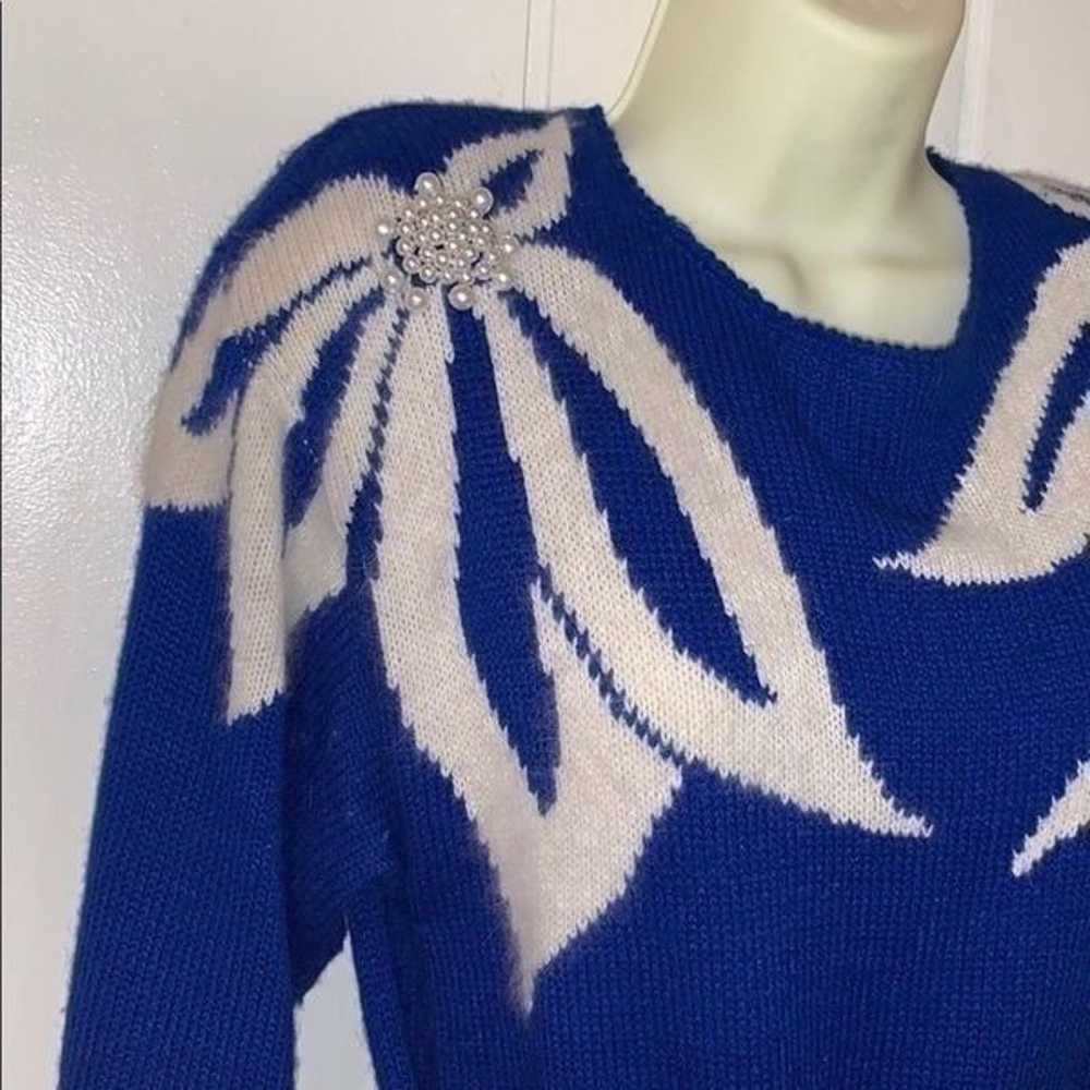 Vintage 80s/90s Christina Grant blue sweater dress - image 3