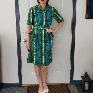 60s Blue and Green Funky Day Dress - image 1