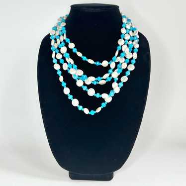 Vintage 90’s MOP And Blue Agate 5 Strand Bib Neck… - image 1