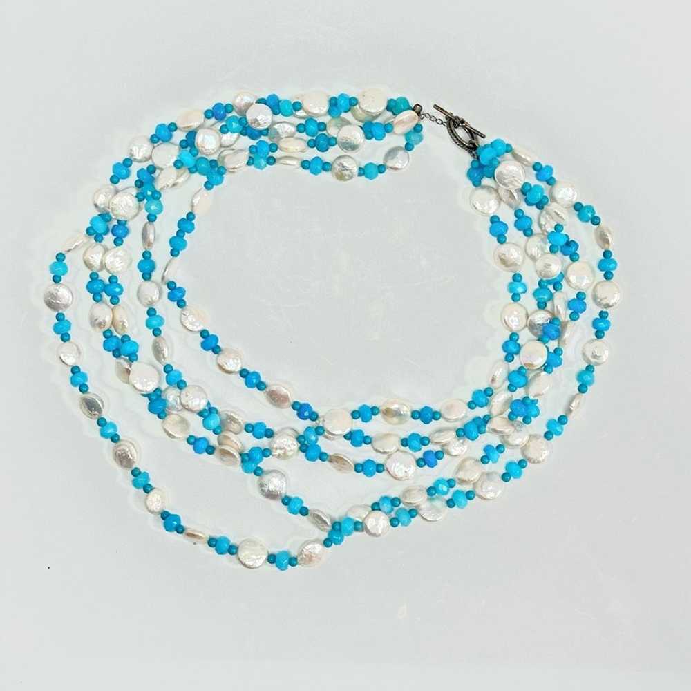 Vintage 90’s MOP And Blue Agate 5 Strand Bib Neck… - image 2