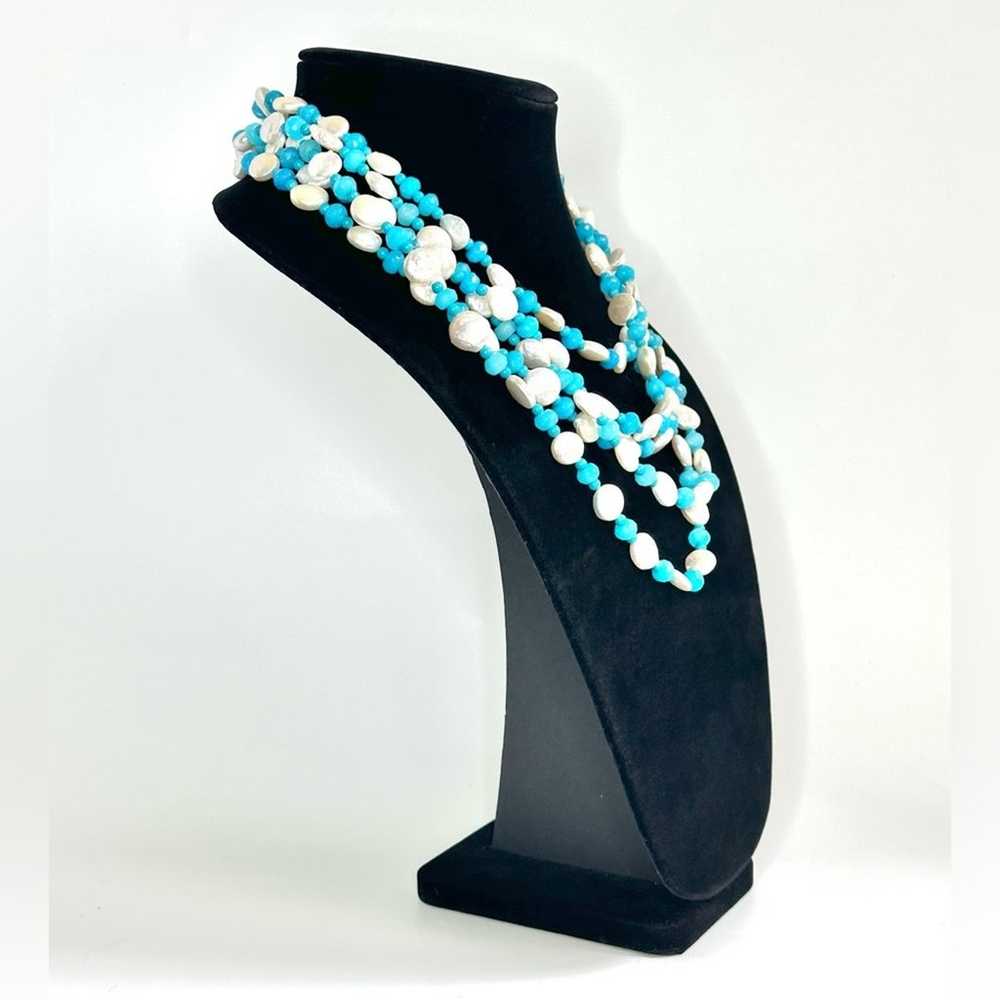 Vintage 90’s MOP And Blue Agate 5 Strand Bib Neck… - image 3