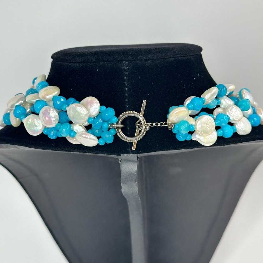 Vintage 90’s MOP And Blue Agate 5 Strand Bib Neck… - image 4