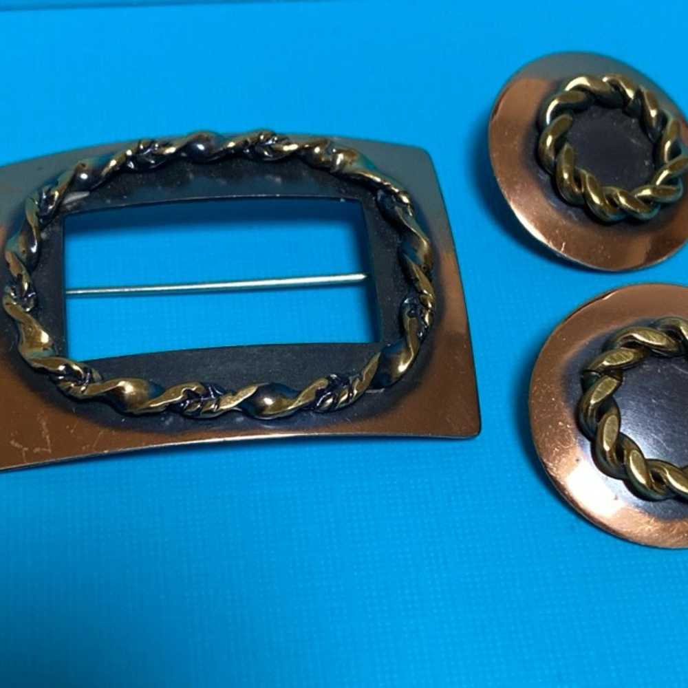 Vintage Genuine Copper Panel Bracelet Brooch Clip… - image 4