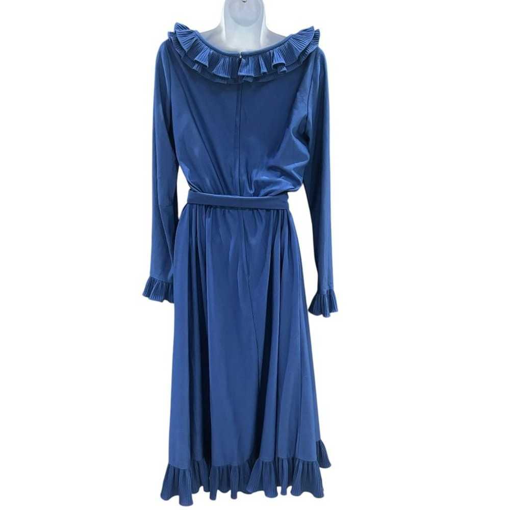 VINTAGE Victor Costa Blue Ruffle Dress Sz 10 Long… - image 2