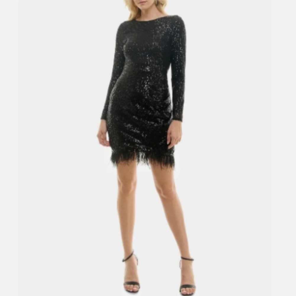 Nicole Miller Laura Sequin Long Sleeve Feather He… - image 1