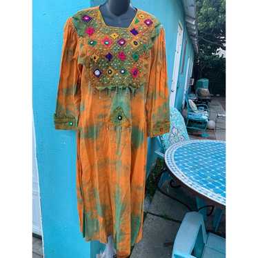 Tie Dye Hippie Embroidered Mirrored Caftan KAFTAN… - image 1