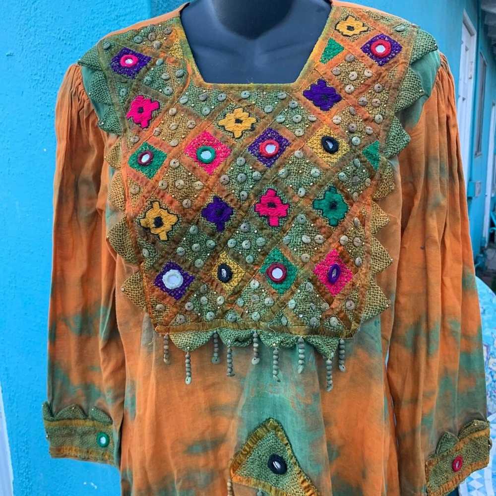 Tie Dye Hippie Embroidered Mirrored Caftan KAFTAN… - image 2