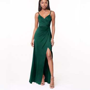 Azazie Maci A-Line V-Neck Pleated Stretch Satin D… - image 1