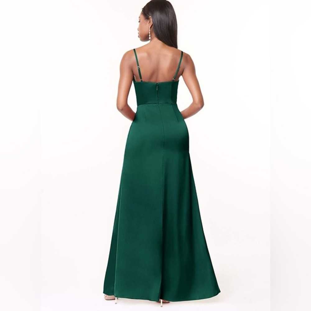 Azazie Maci A-Line V-Neck Pleated Stretch Satin D… - image 2