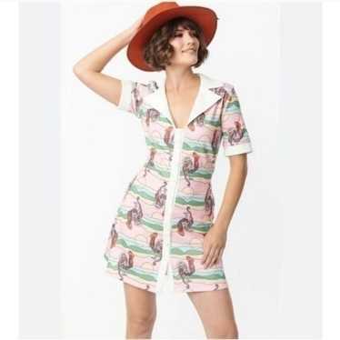 Unique Vintage Rooster Print Mini Dress