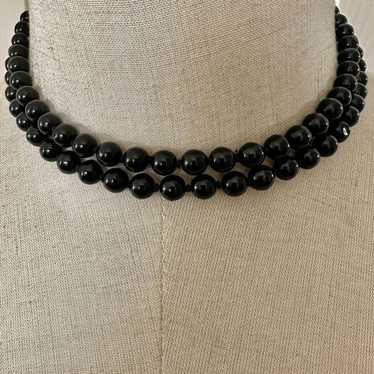 Black obsidian vintage beaded necklace - image 1