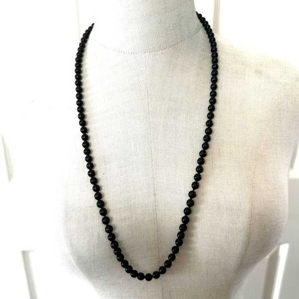 Black obsidian vintage beaded necklace - image 2