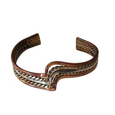 Vintage Taxco Tri Metal Wavy Cuff Bracelet Brass S