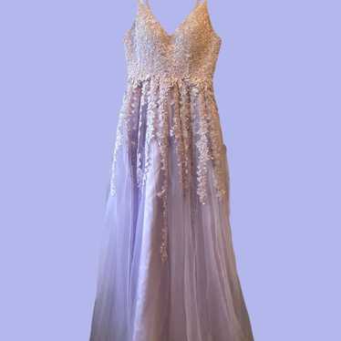 Lilac floral tulle prom dress