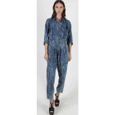 VTG 80s FADS Acid Wash Jumpsuit Zip Front Denim P… - image 1