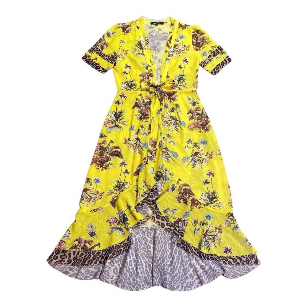 Le Superbe Yellow Tropical Print Duster With Leop… - image 1