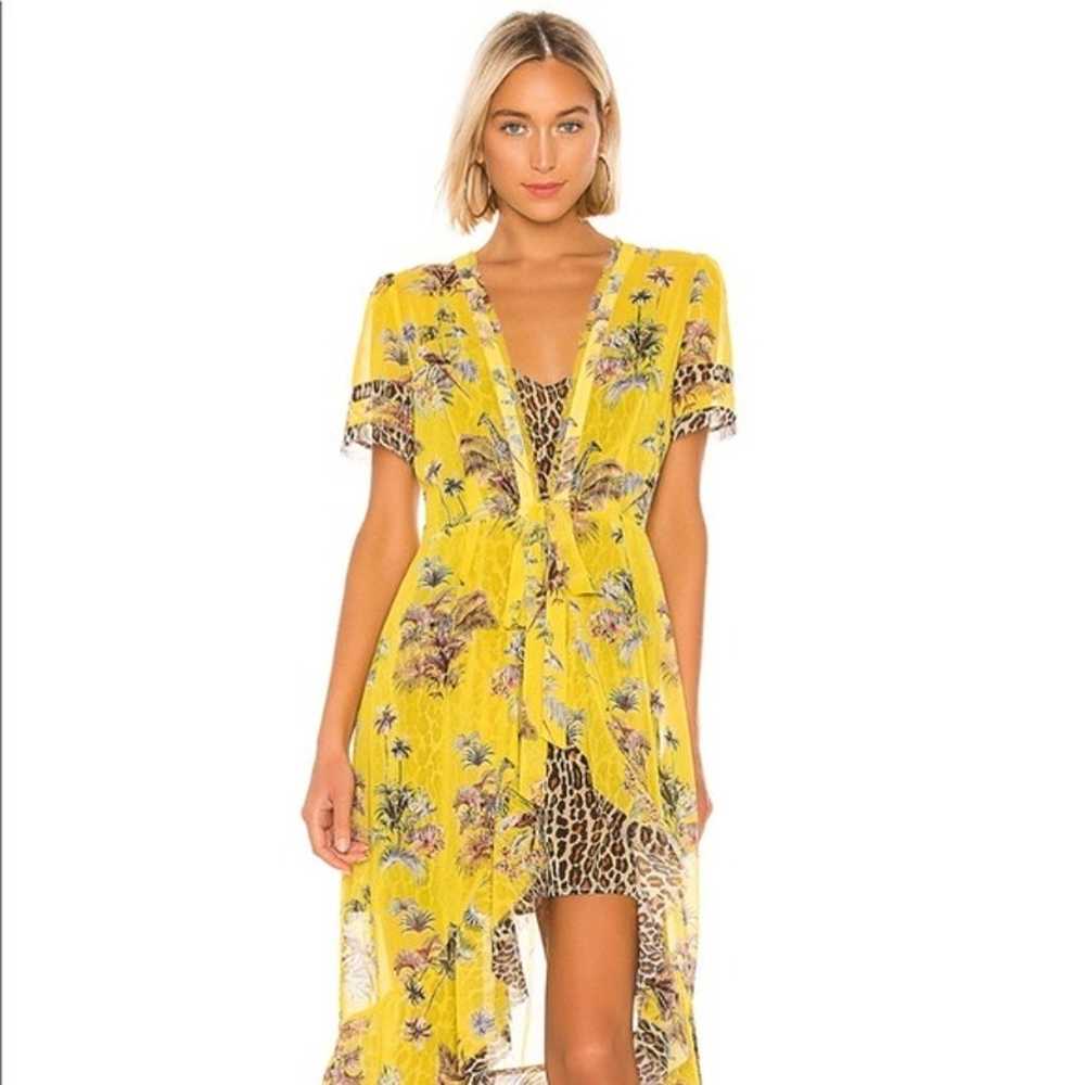 Le Superbe Yellow Tropical Print Duster With Leop… - image 4