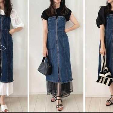 Denim cami dress, long length, front zipper. - image 1