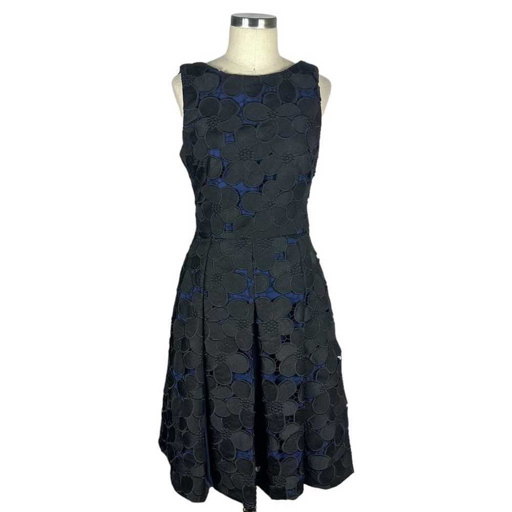 BADGLEY MISCHKA Black Blue Floral Lace Fit and Fl… - image 1