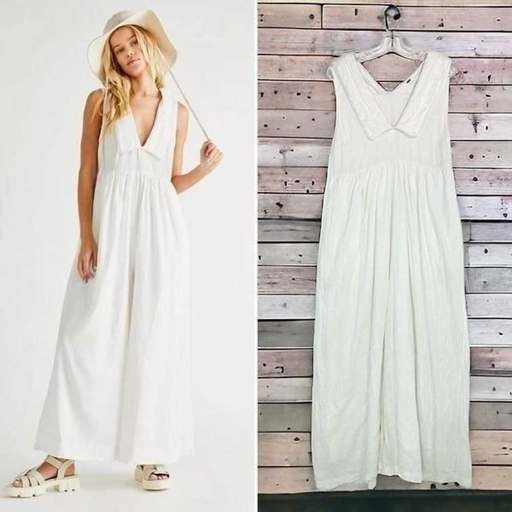 Free People Big Love White Linen Blend Wide Leg J… - image 1