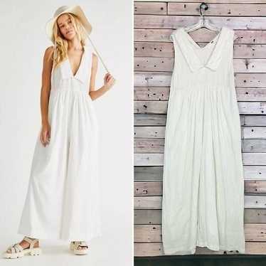 Free People Big Love White Linen Blend Wide Leg J… - image 1