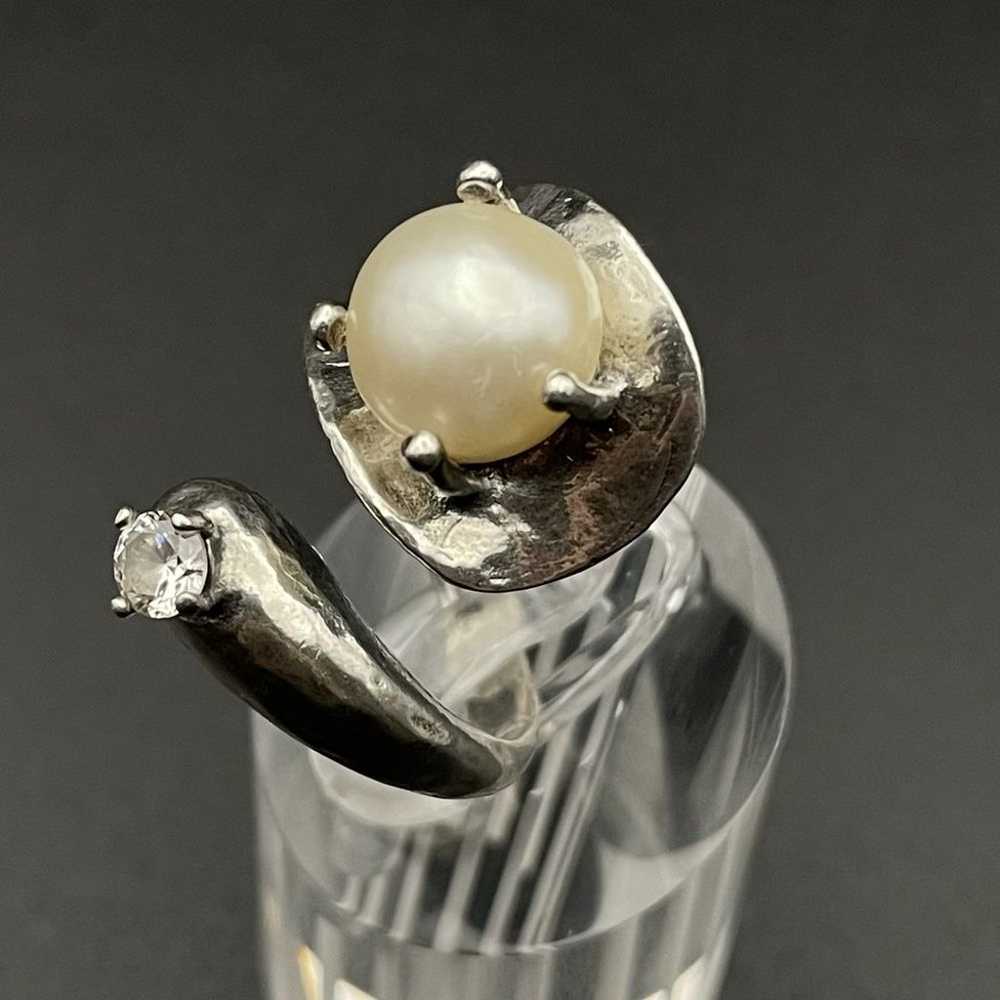 Sterling Pearl Crystal Adjustable Bypass Ring Abs… - image 3